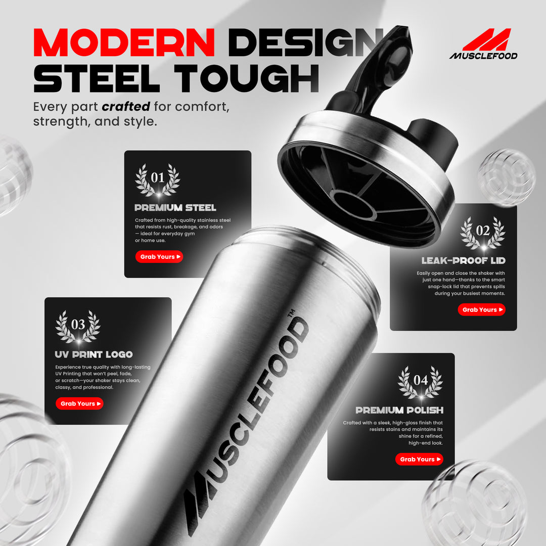 Musclefood Stainless Steel Classic Protein Shaker Bottle